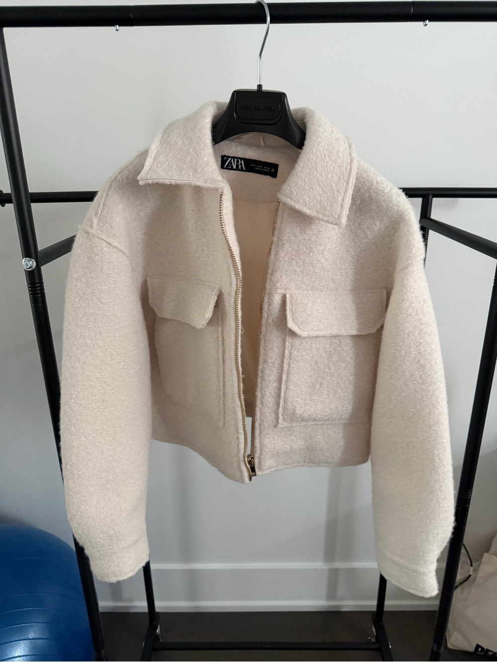 ZARA Cream Teddy Bouclé Zip Jacket